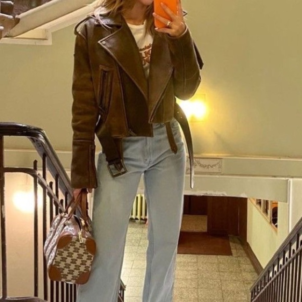 Vintage brown leather bomber jacket